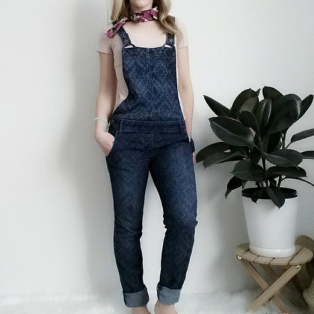 Hollister Tribal Print Denim Jean Bib Overalls